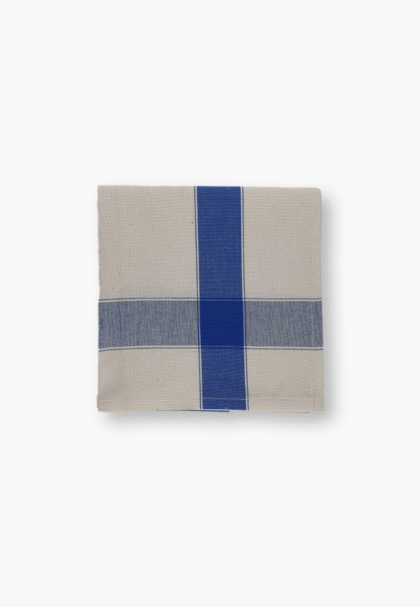 Maison Sajou Cotton Embroidery Tea Towel Blue Stripes with Aida Cloth Center