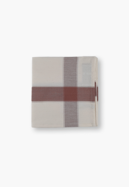 Maison Sajou Cotton Embroidery Tea Towel Brown Stripes with Aida Cloth Center