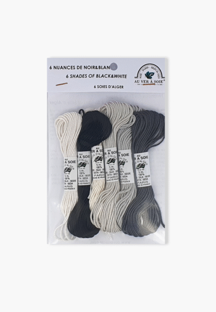Au Ver à Soie Soie d'Alger Paris "Black and White" - Packung mit 6 Strängen - 100% Seide