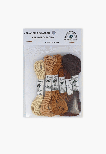Au Ver à Soie Soie d'Alger Paris "Marron" - Packung mit 6 Strängen - 100% Seide