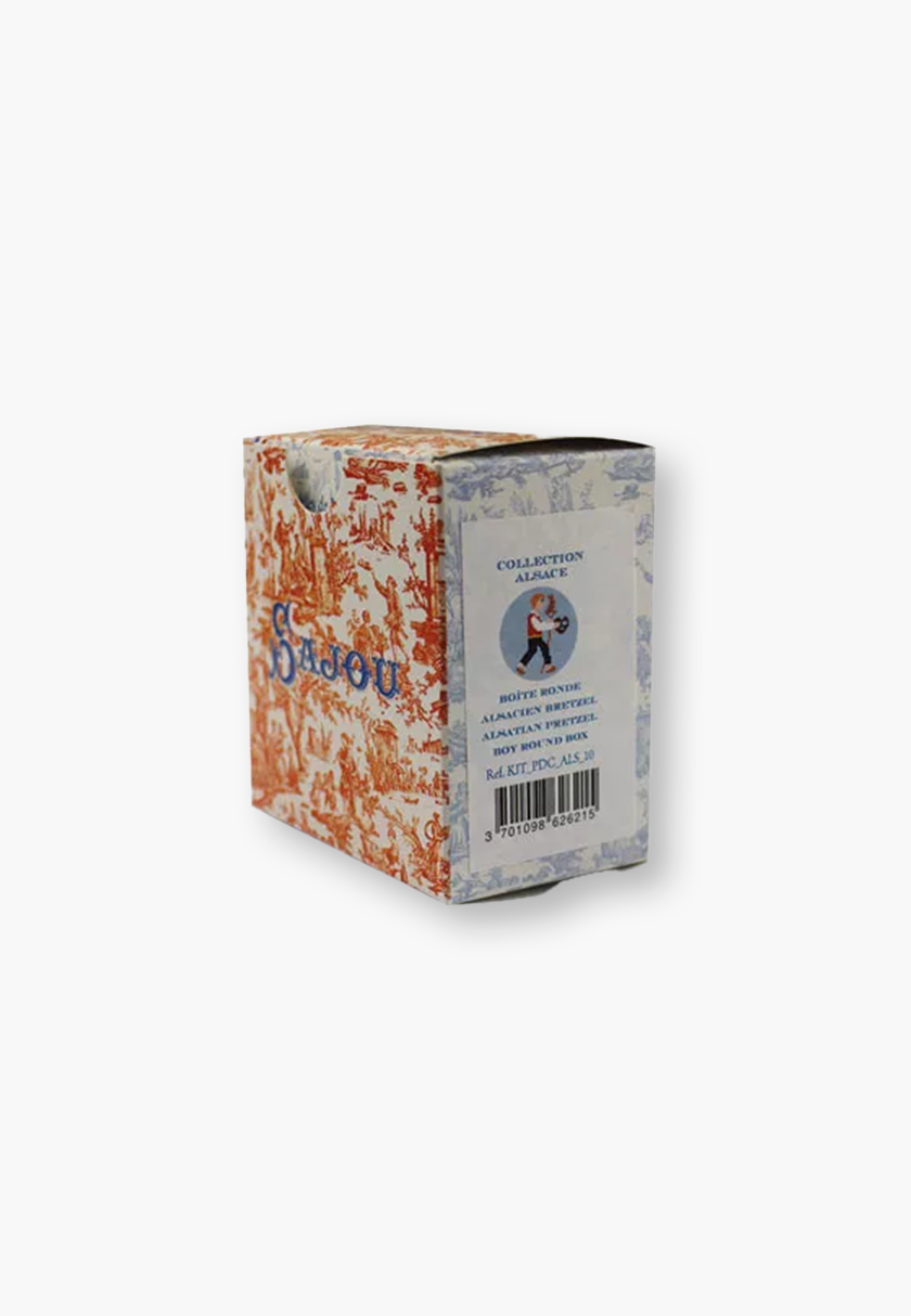 MAISON SAJOU – Round Box with Alsatian Pretzel Boy Cross-Stitch Kit – Beginner - Image 4