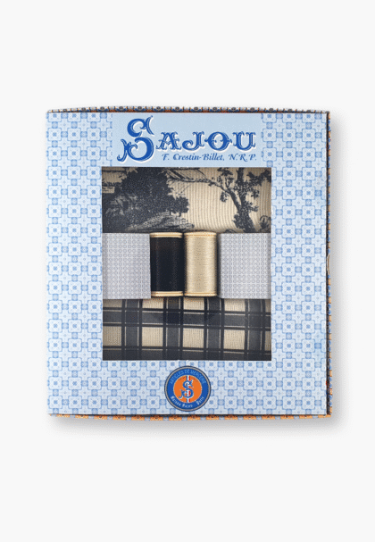 Maison Sajou - Boîte cadeau de fils et de tissus de coton Toile de Jouy noire