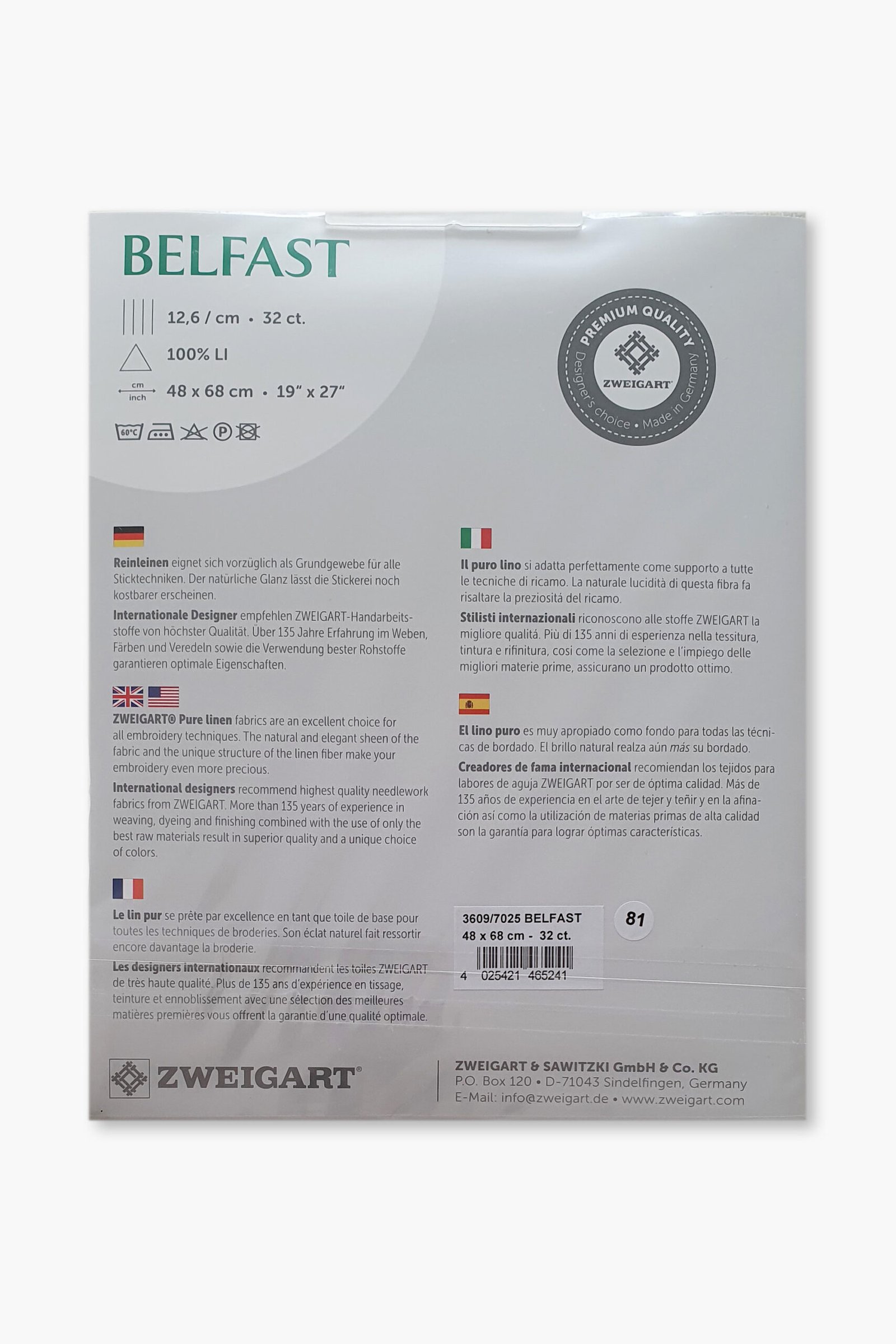 ZWEIGART Belfast 3609 – Tessuto di lino pretagliato 32 count - Colore 7025 - (48 × 68 cm) - immagine 5