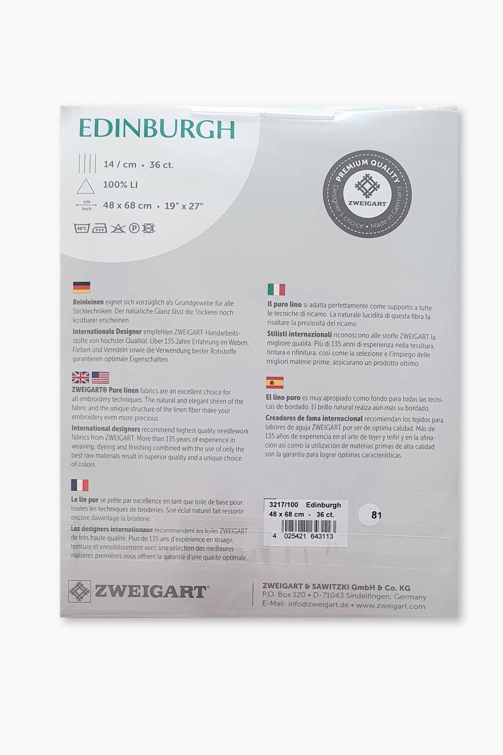 ZWEIGART Edinburgh 36 Count Linen Fabric Colour 100 – 48 × 68 cm - Image 4