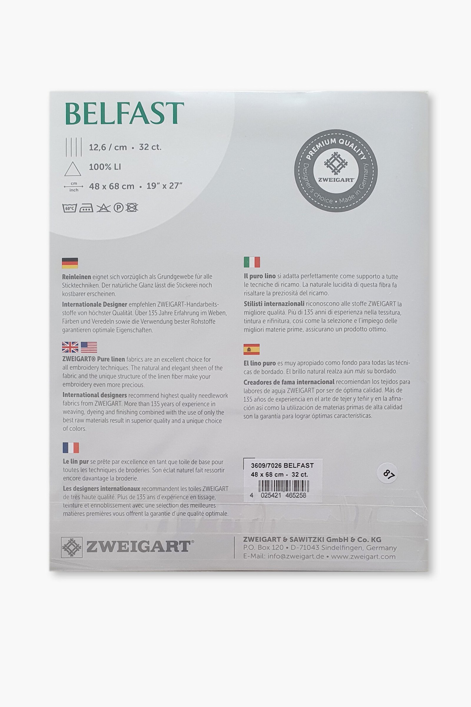 ZWEIGART Belfast 3609 – Tessuto di lino pretagliato 32 count - Colore 7026 - (48 × 68 cm) - immagine 5