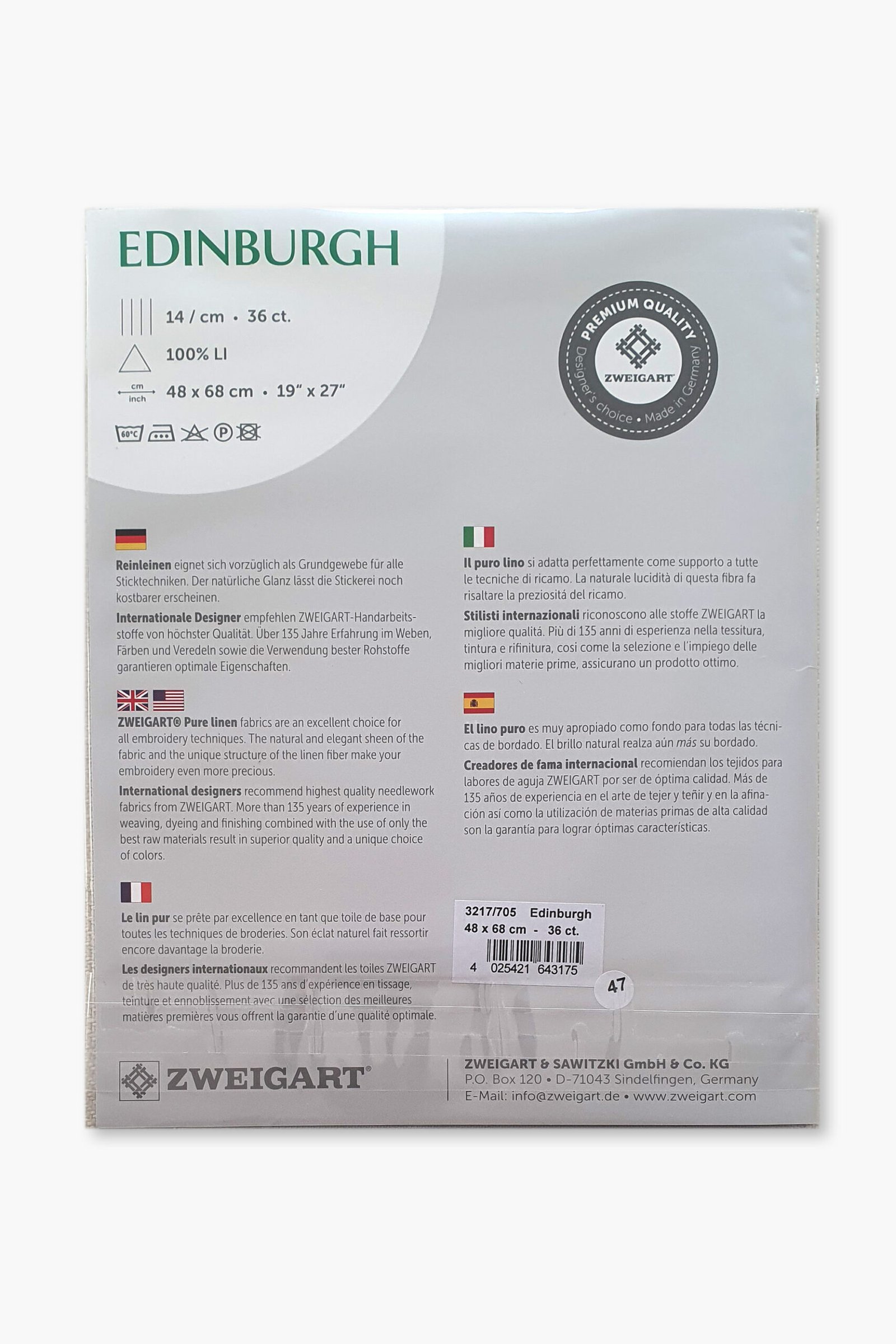 ZWEIGART Edinburgh 36 Count Linen Fabric Colour 705 – 48 × 68 cm - Image 4