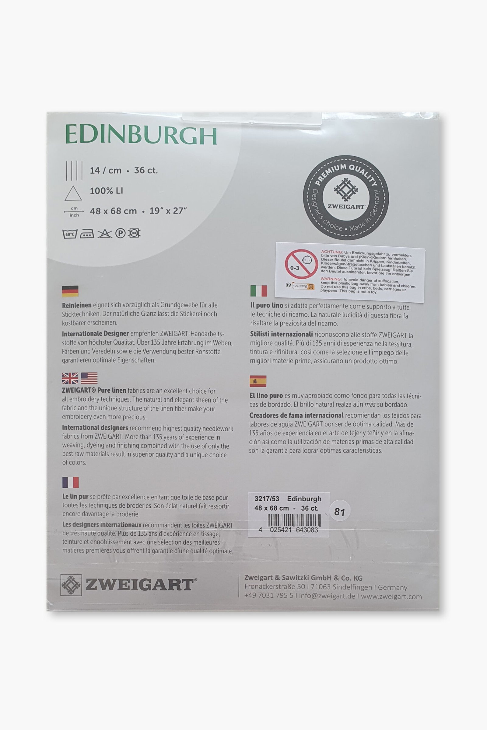 ZWEIGART Edinburgh 36 Count Linen Fabric Colour 53 – 48 × 68 cm - Image 6