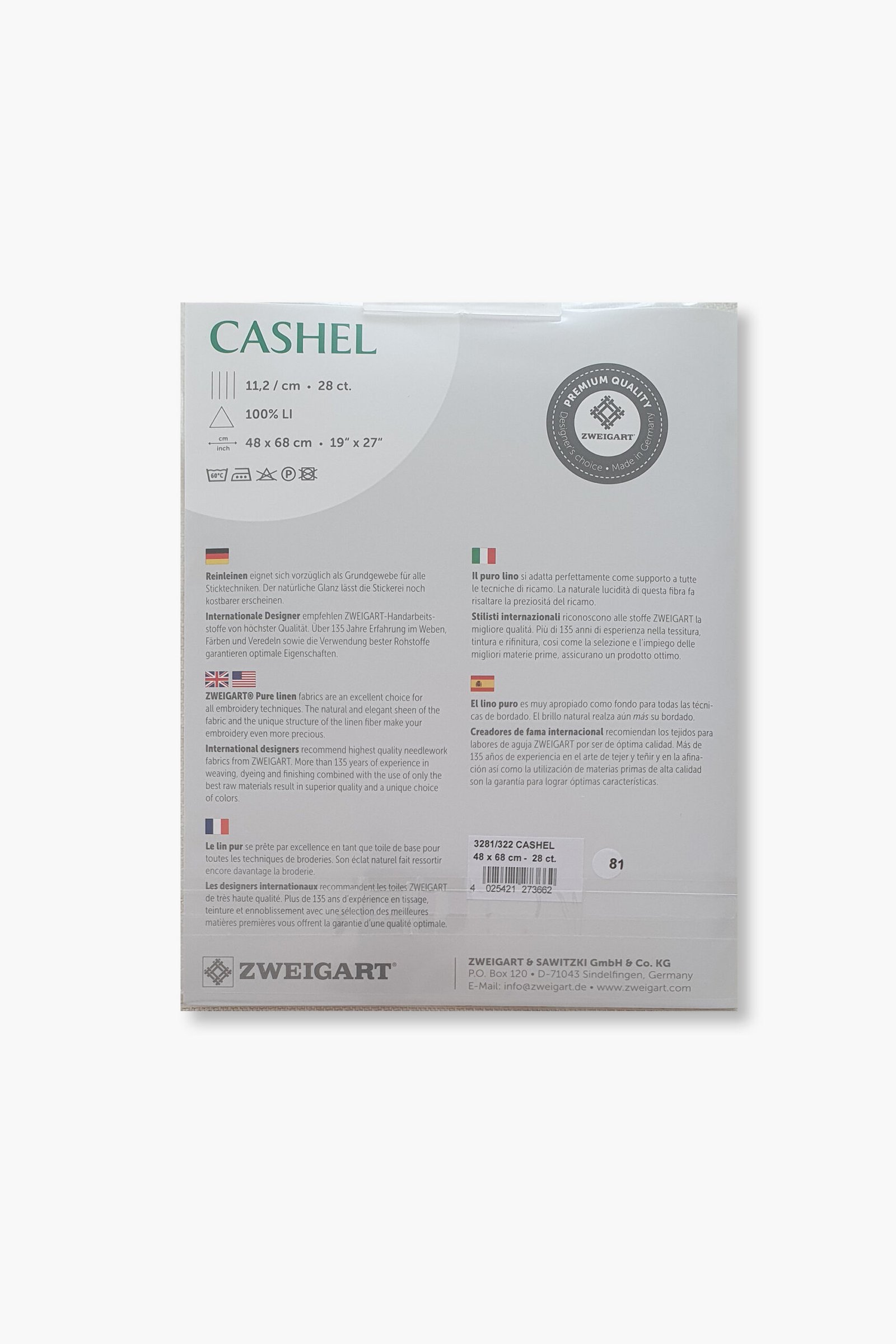 ZWEIGART Cashel 3281 – Precut Linen Fabric 28 Count - Colour 322- (48 × 68 cm) - Image 3