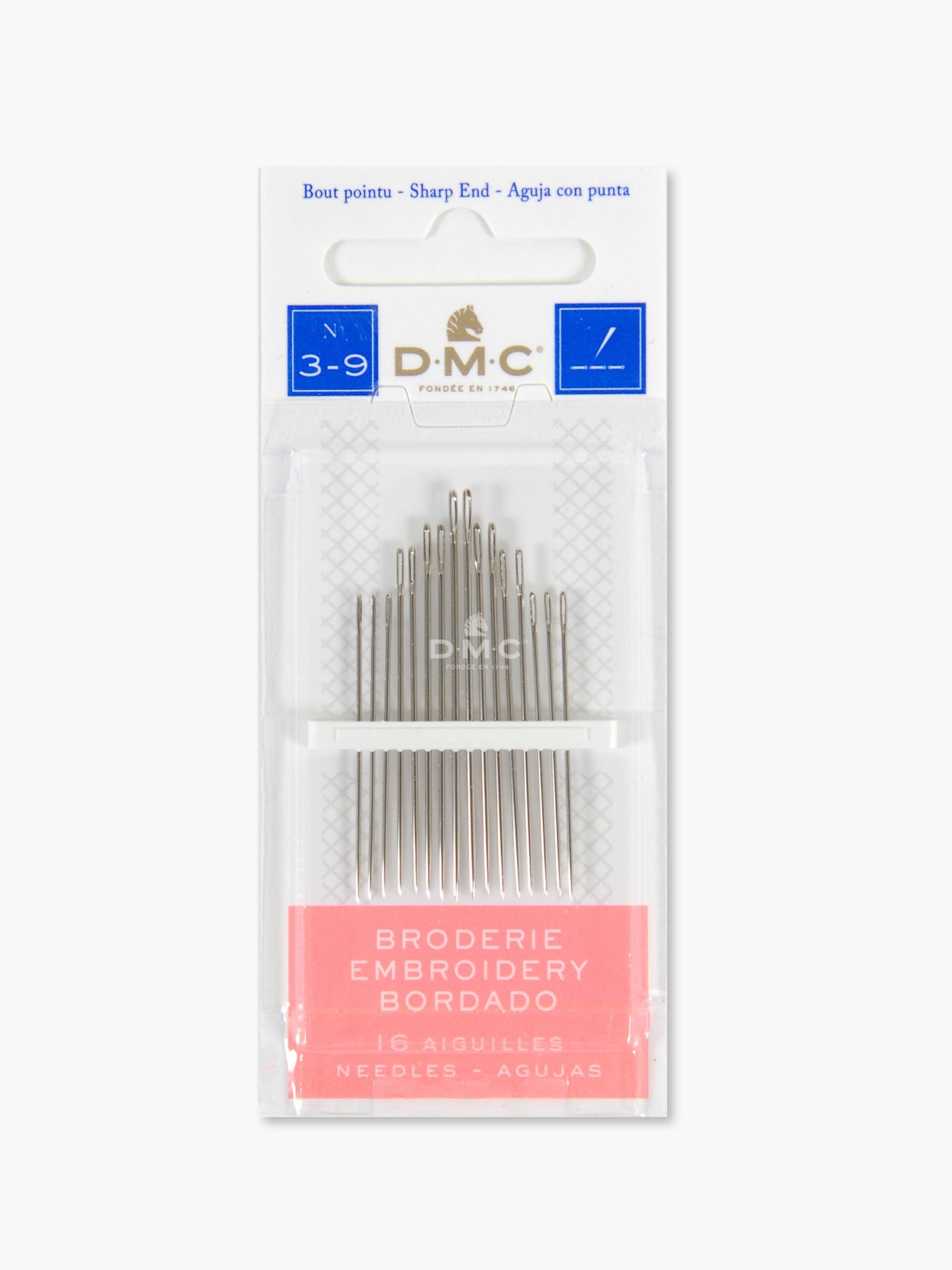 DMC – Embroidery Hand Needles – Pack of 16 (Sizes 3–9)