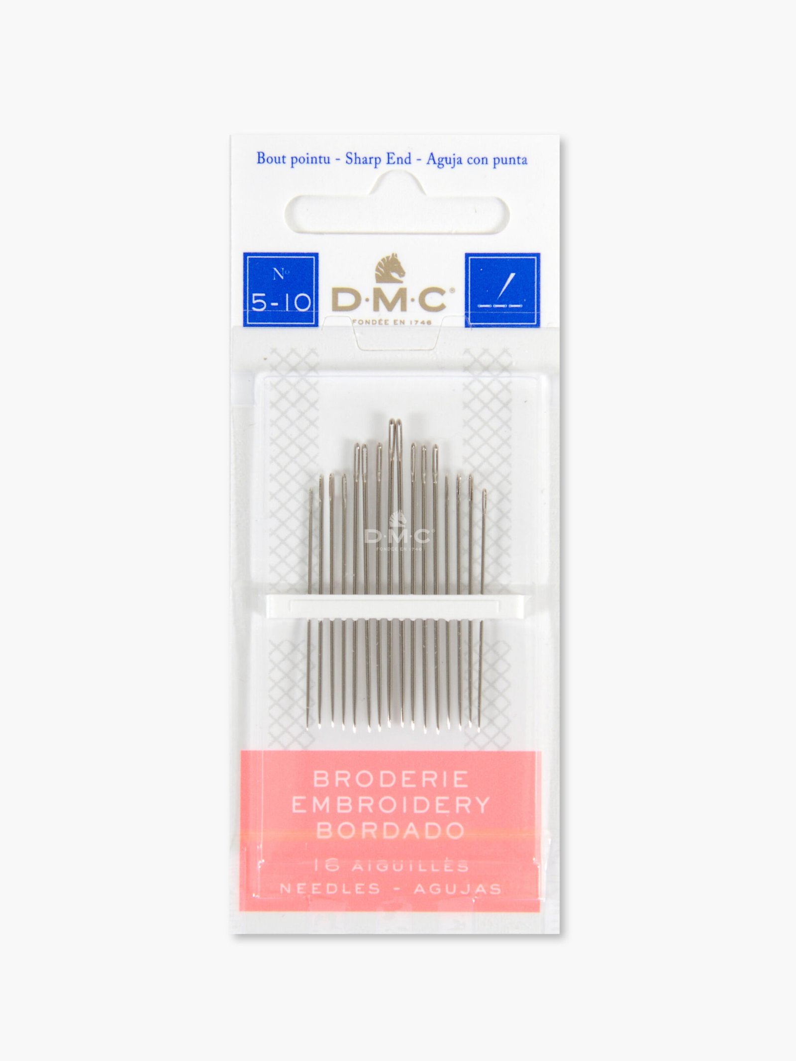 DMC – Embroidery Hand Needles – Pack of 16 (Sizes 5–10)
