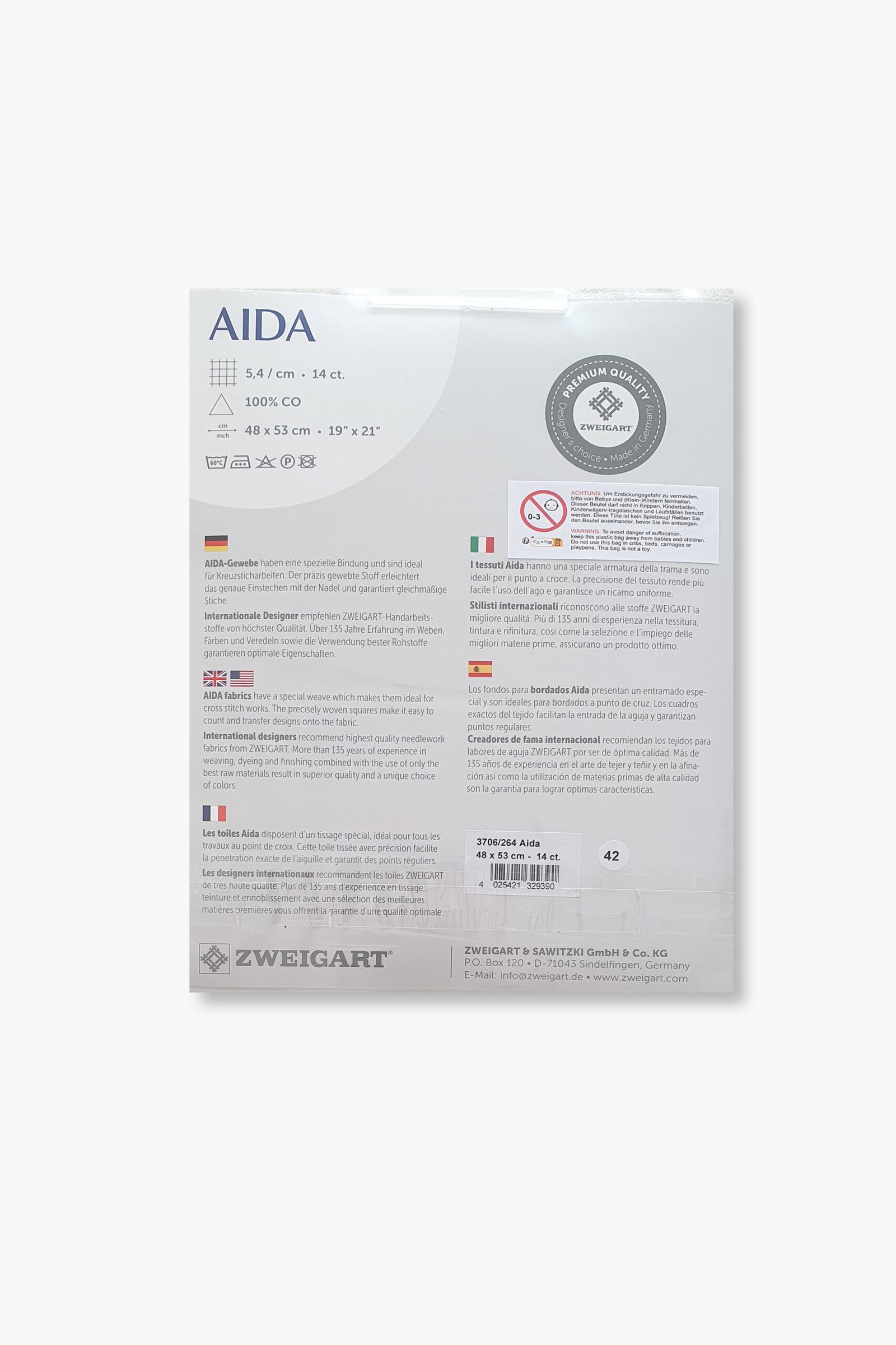 ZWEIGART Aida 3706 – Tessuto Aida di cotone pretagliato 14 count - Colore 264 - (48 × 53 cm) - immagine 3