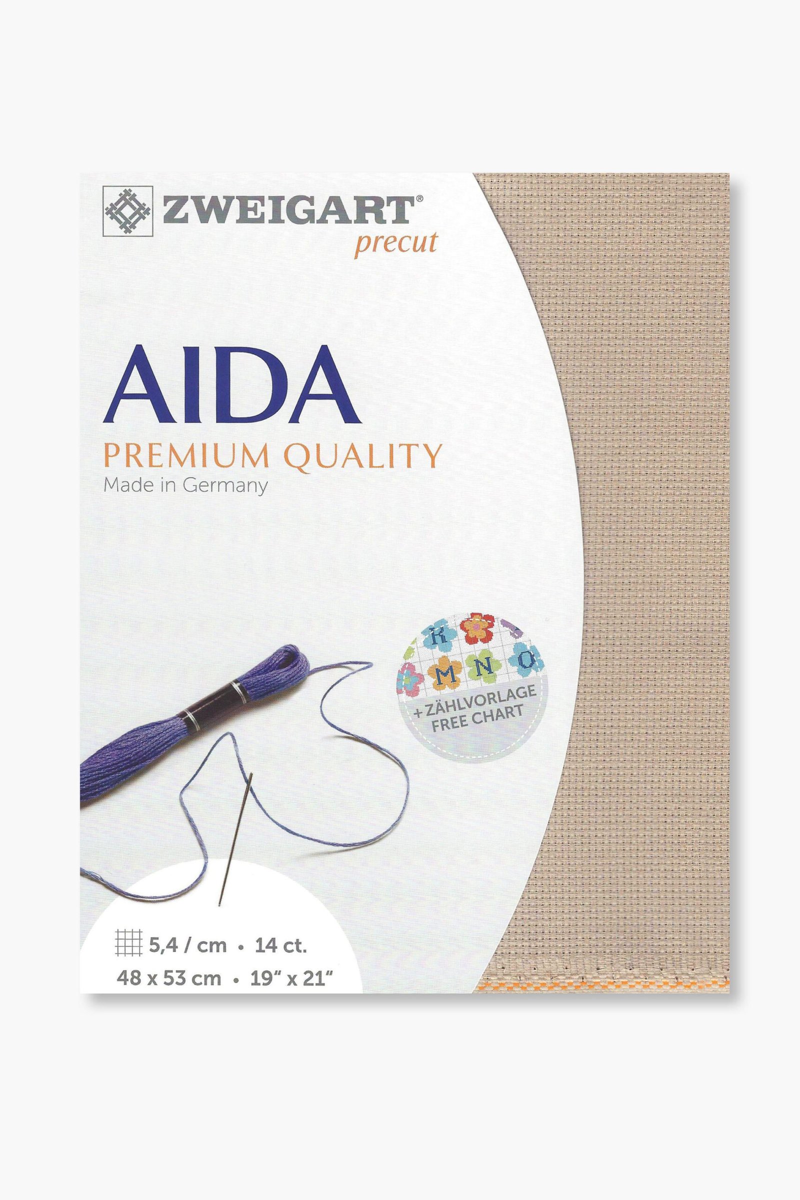ZWEIGART Aida 3706 – Tessuto Aida di cotone pretagliato 14 count - Colore 3021 - (48 × 53 cm)