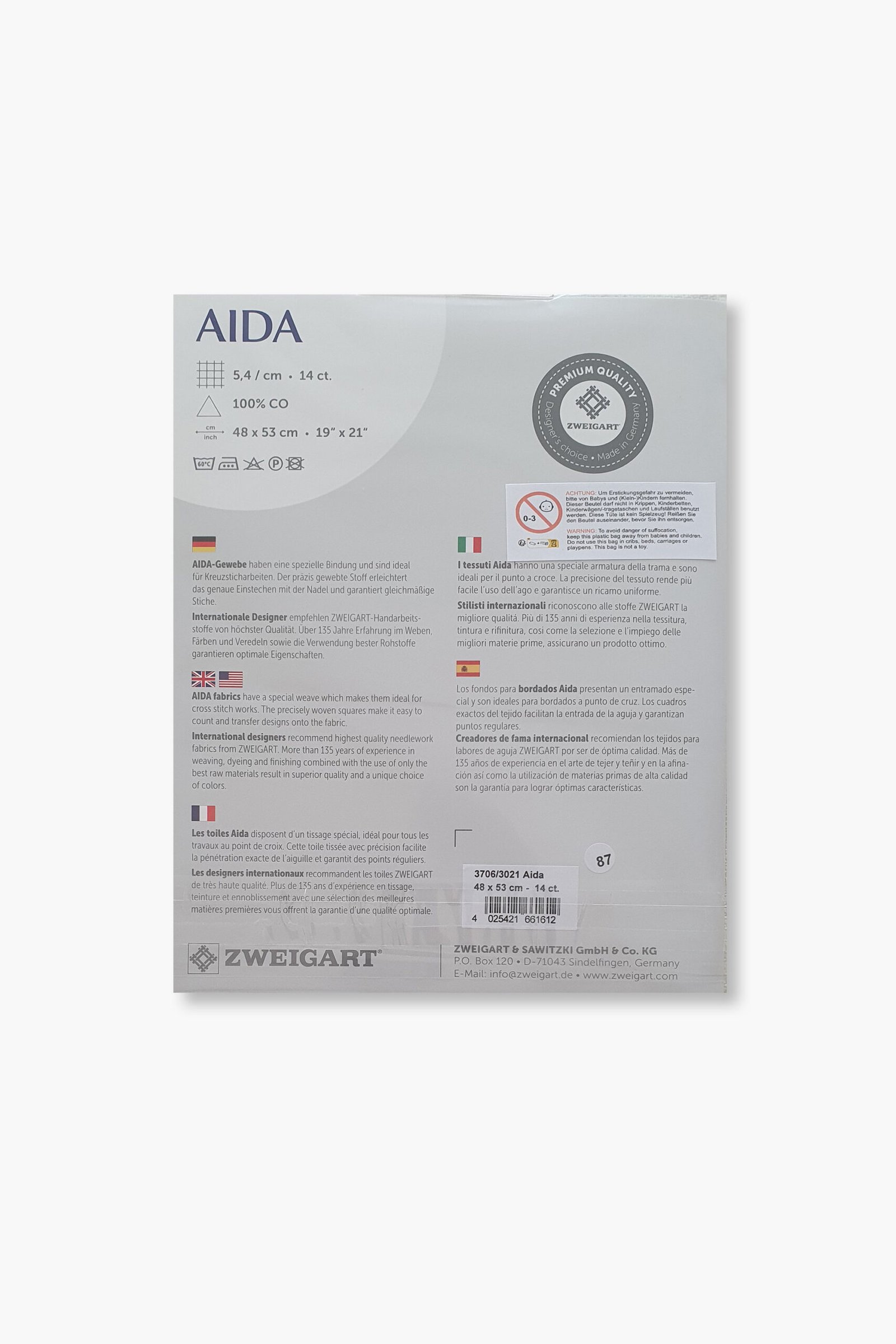 ZWEIGART Aida 3706 – Tessuto Aida di cotone pretagliato 14 count - Colore 3021 - (48 × 53 cm) - immagine 3