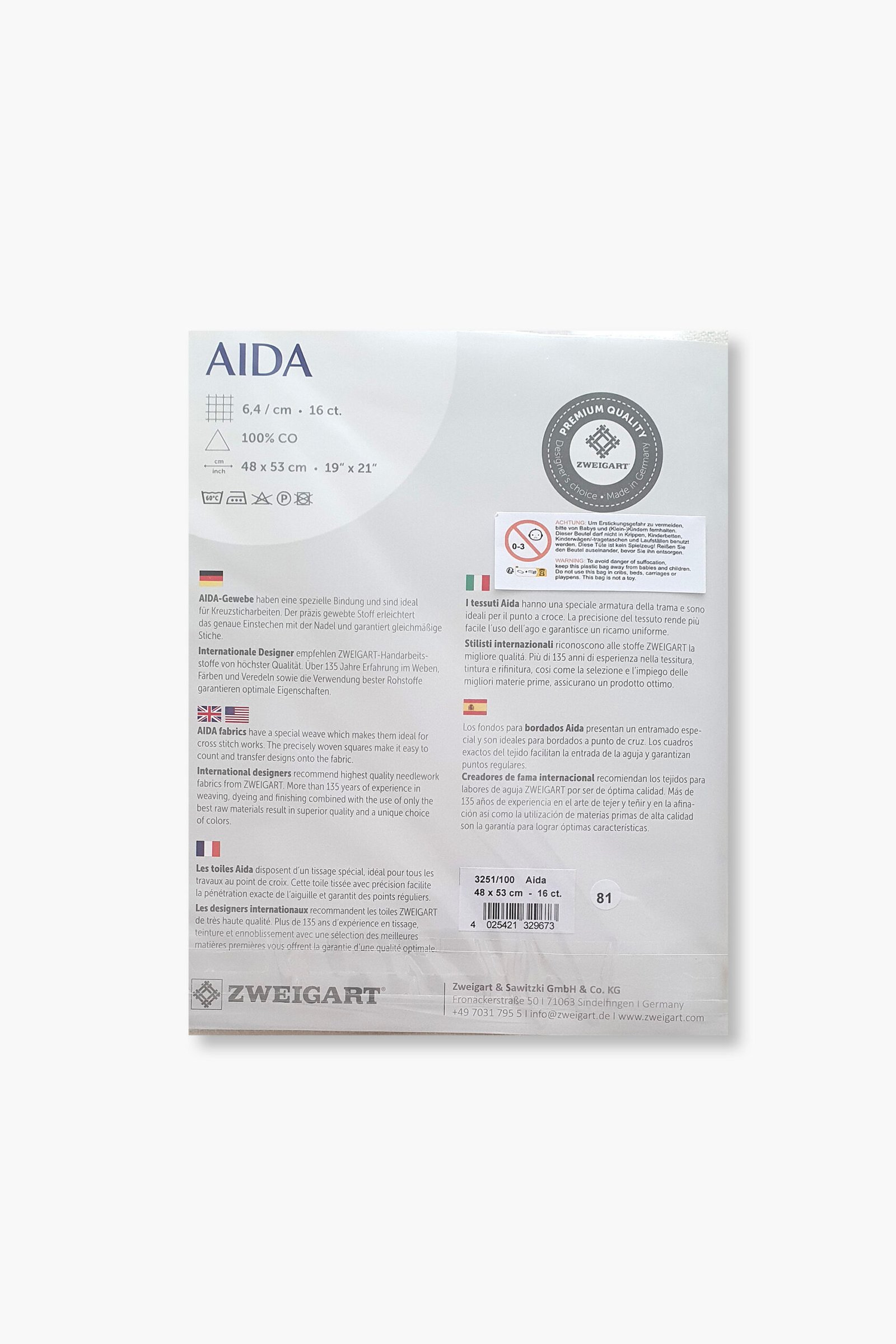 ZWEIGART Aida 3251 – Precut Cotton Aida Fabric 16 Count - Colour 100 - (48 × 53 cm) - Image 3