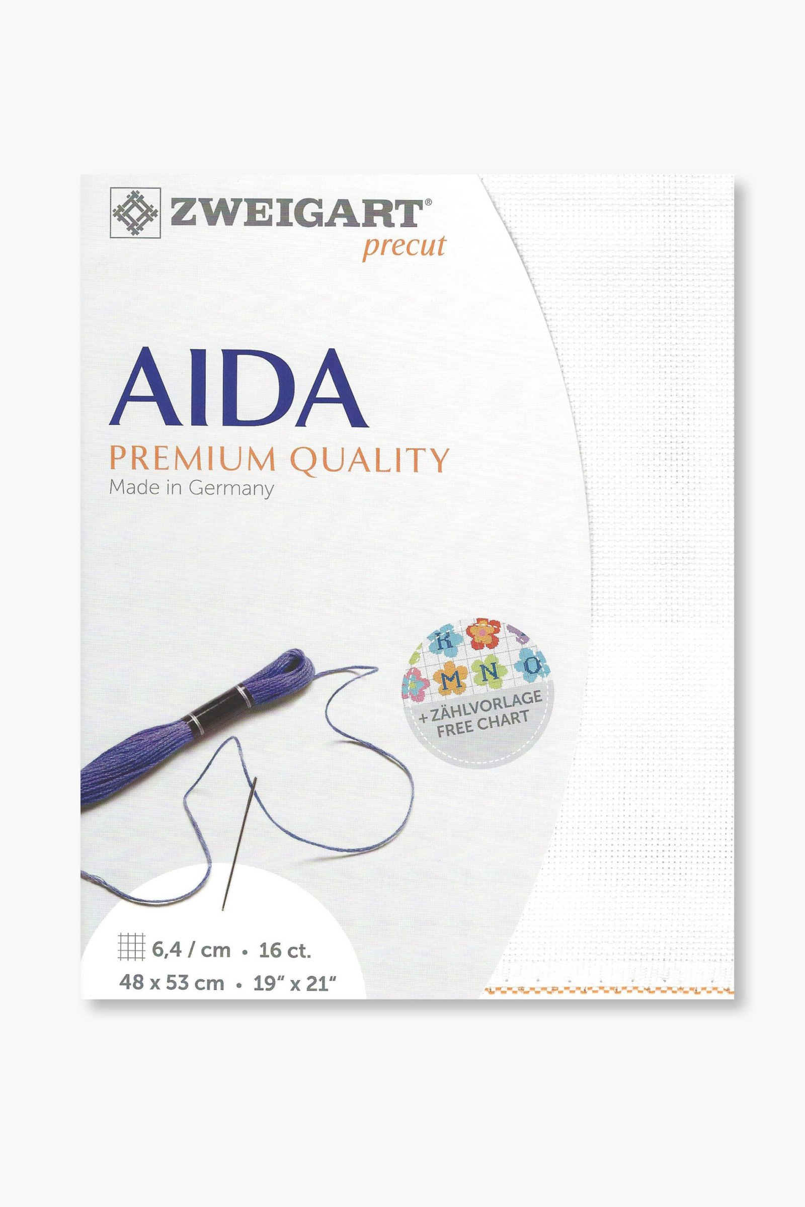 ZWEIGART Aida 3251 – Tessuto Aida di cotone pretagliato, 16 punti per pollice - Colore 101 - (48 × 53 cm)