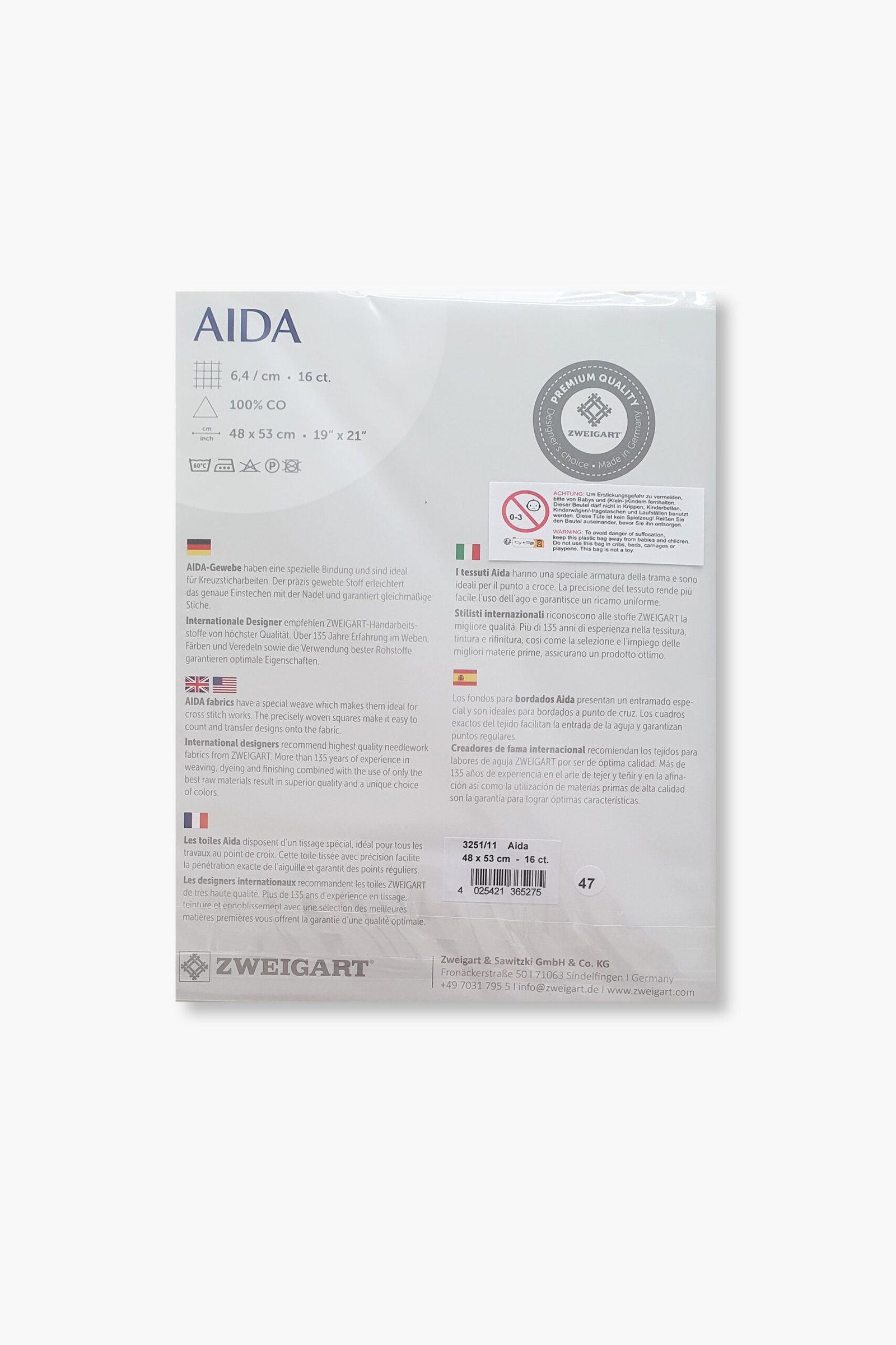 ZWEIGART Aida 3251 – Precut Cotton Aida Fabric 16 Count - Colour 11 - (48 × 53 cm) - Image 3