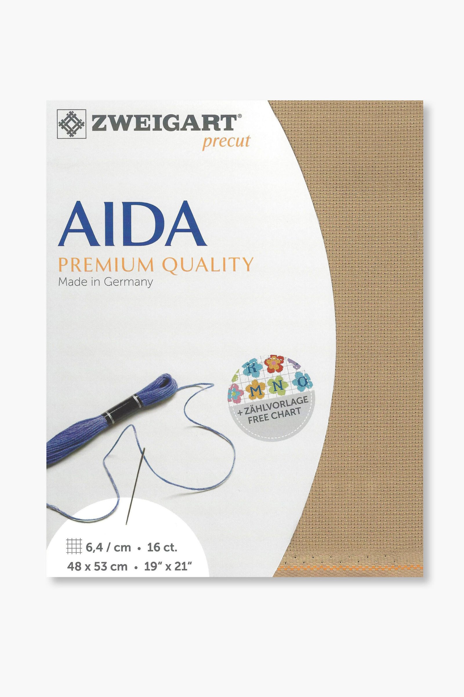ZWEIGART Aida 3251 – Tessuto Aida di cotone pretagliato, 16 count - Colore 300 - (48 × 53 cm)