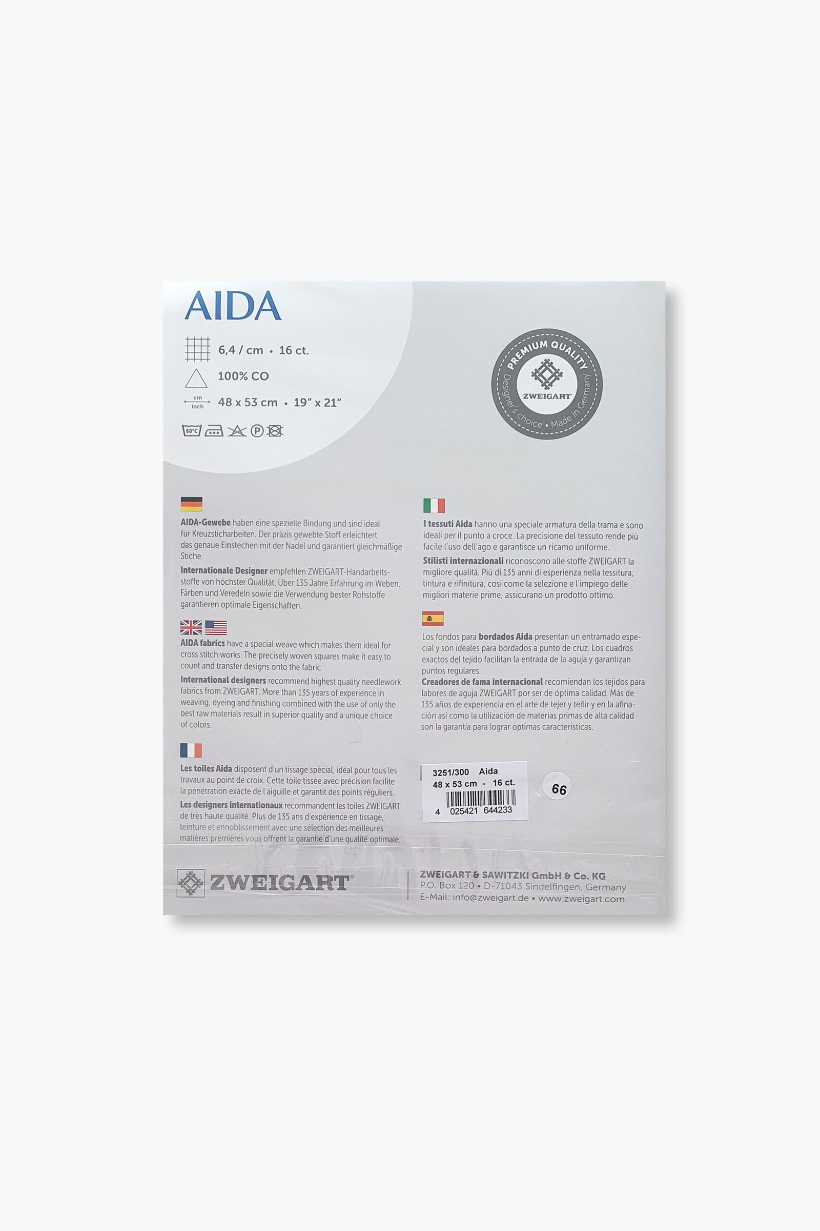 ZWEIGART Aida 3251 – Tessuto Aida di cotone pretagliato, 16 count - Colore 300 - (48 × 53 cm) - immagine 3