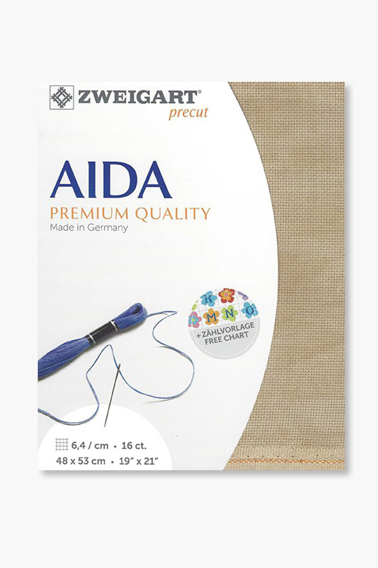 ZWEIGART Aida 3251 – Tessuto Aida di cotone pretagliato, 16 count - Colore 3009 - (48 × 53 cm)