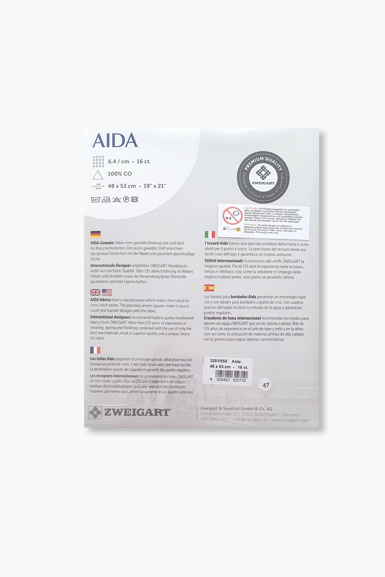 ZWEIGART Aida 3251– Precut Cotton Aida Fabric 16 Count - Colour 550 - (48 × 53 cm) - Image 3