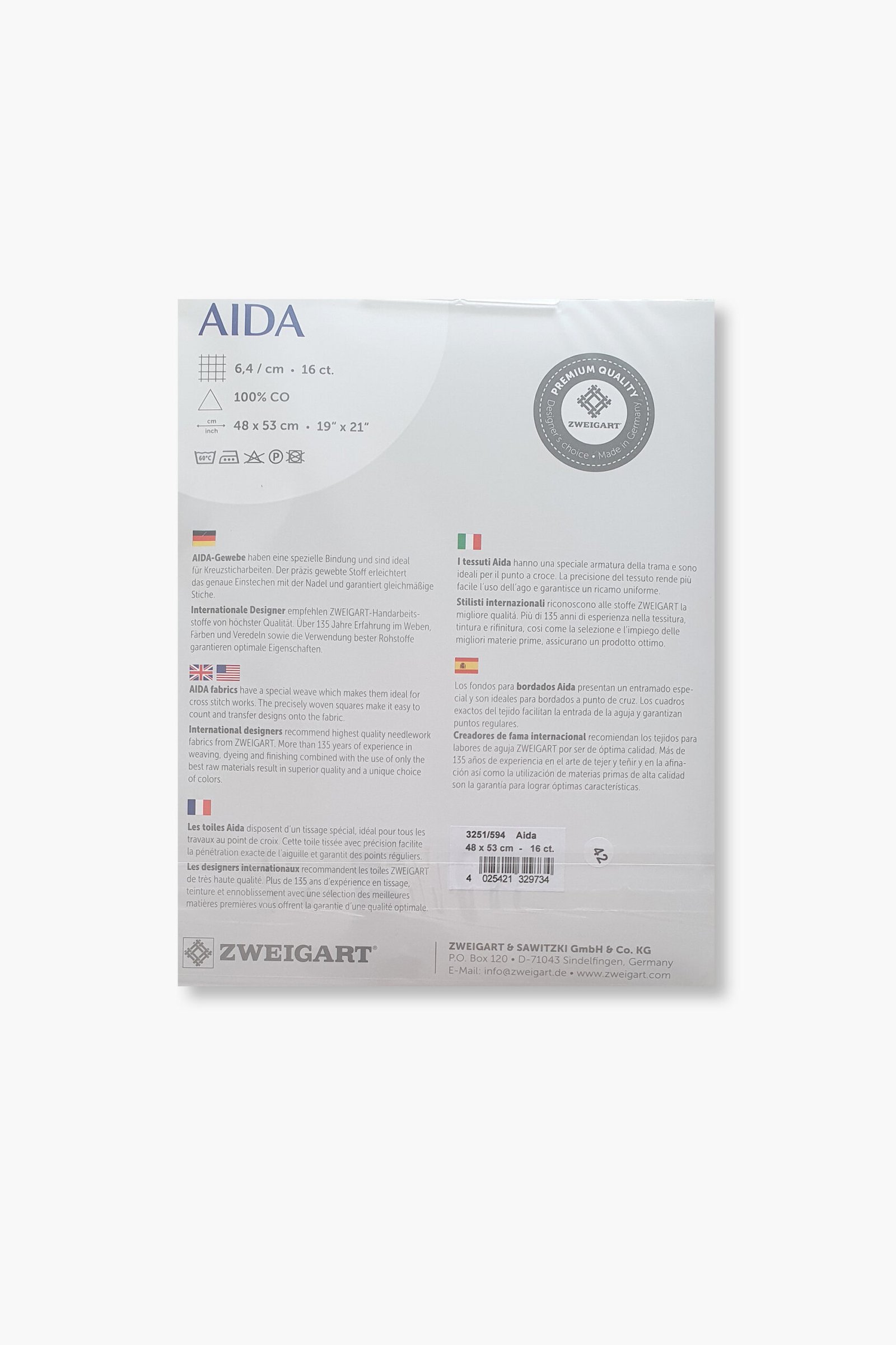 ZWEIGART Aida 3251 – Tessuto Aida di cotone pretagliato 16 count - Colore 594 - (48 × 53 cm) - immagine 6