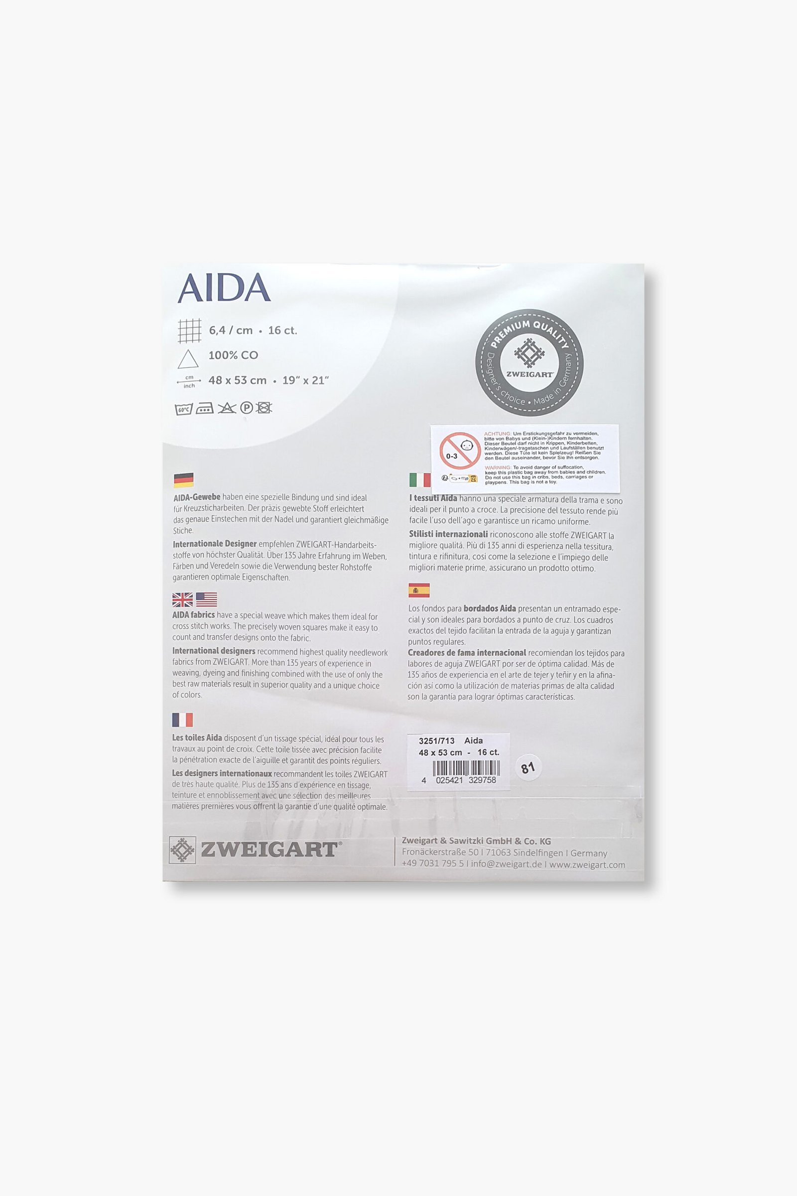 ZWEIGART Aida 3251– Precut Cotton Aida Fabric 16 Count - Colour 713 - (48 × 53 cm) - Image 3