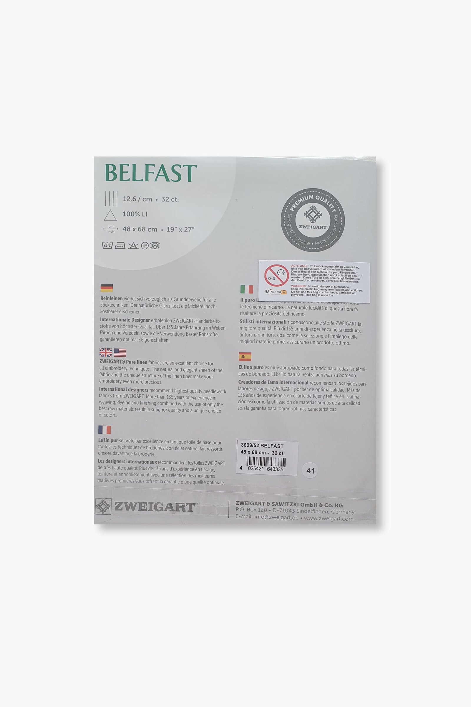 ZWEIGART Belfast 3609 – Precut Linen Fabric 32 Count - Colour 52 - (48 × 68 cm) - Image 3