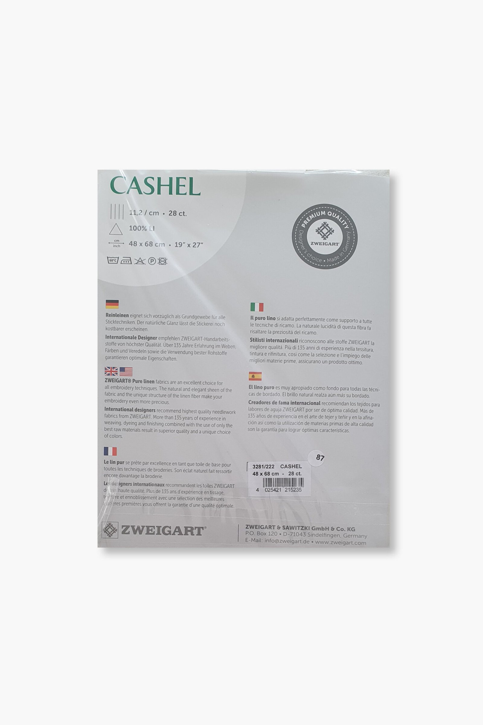 ZWEIGART Cashel 3281 – Precut Linen Fabric 28 Count - Colour 222 - (48 × 68 cm) - Image 3