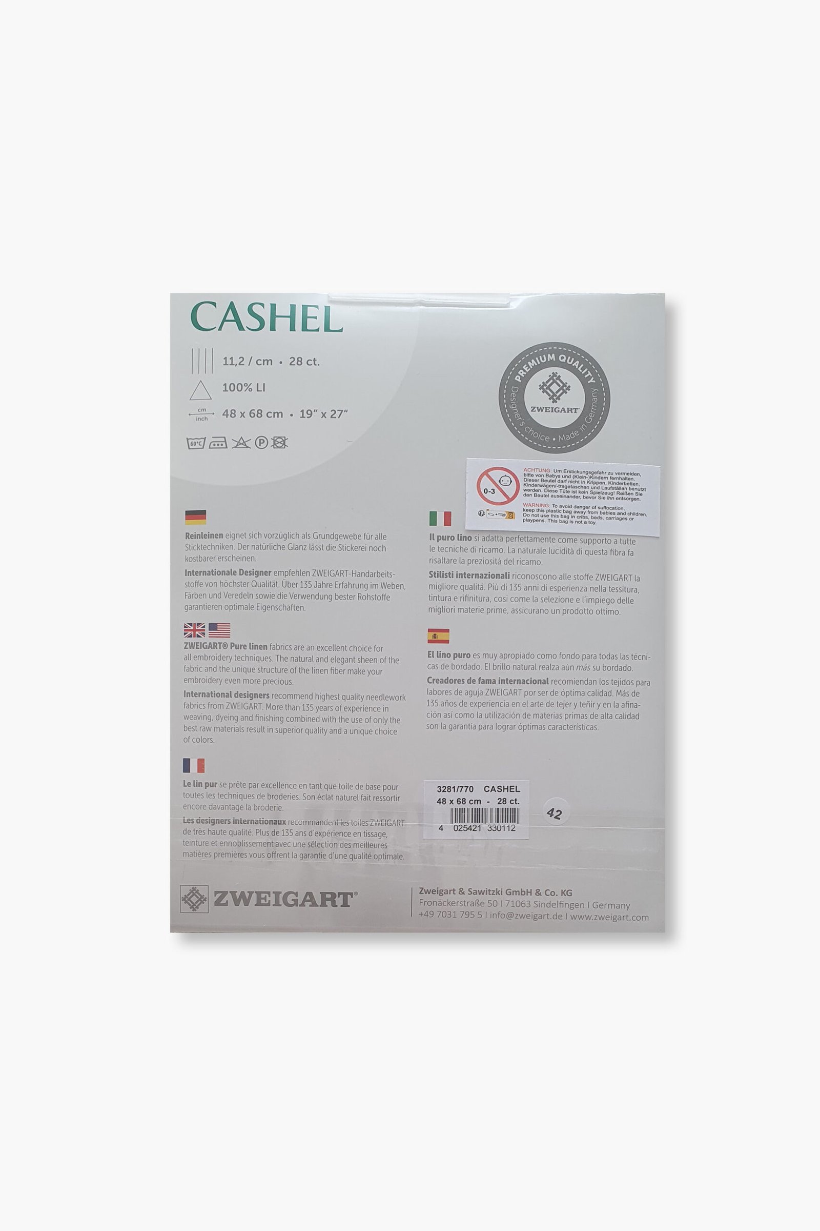 ZWEIGART Cashel 3281 – Precut Linen Fabric 28 Count - Colour 770 - (48 × 68 cm) - Image 3