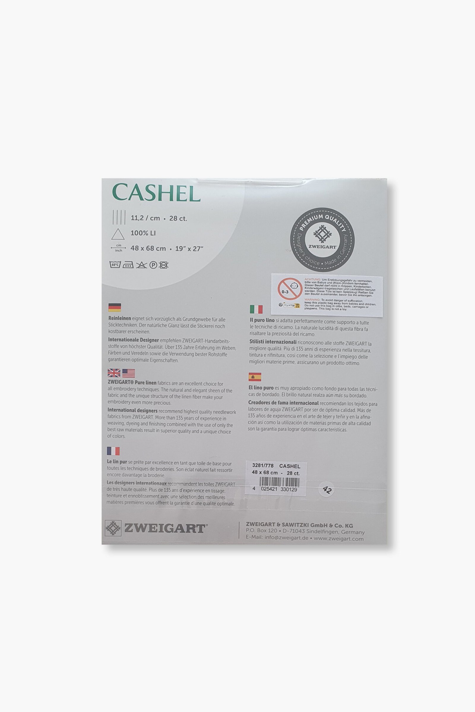 ZWEIGART Cashel 3281 – Precut Linen Fabric 28 Count - Colour 778 - (48 × 68 cm) - Image 3