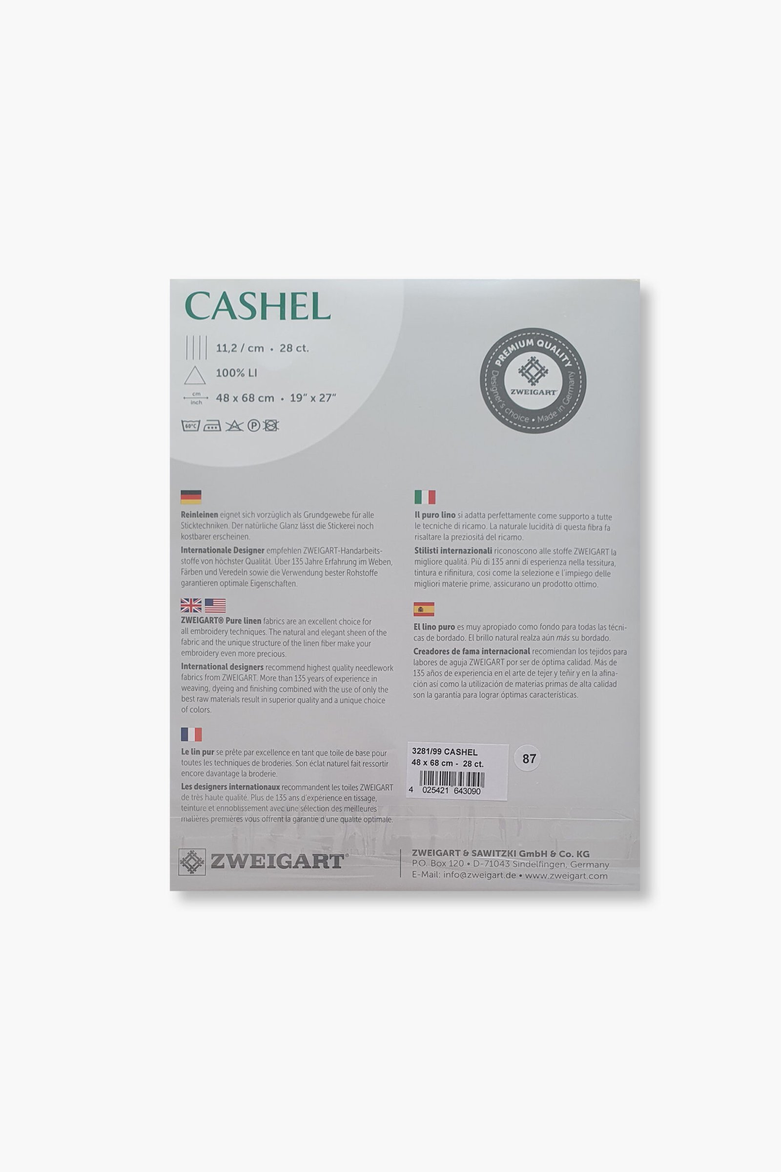 ZWEIGART Cashel 3281 – Precut Linen Fabric 28 Count - Colour 99 - (48 × 68 cm) - Image 3