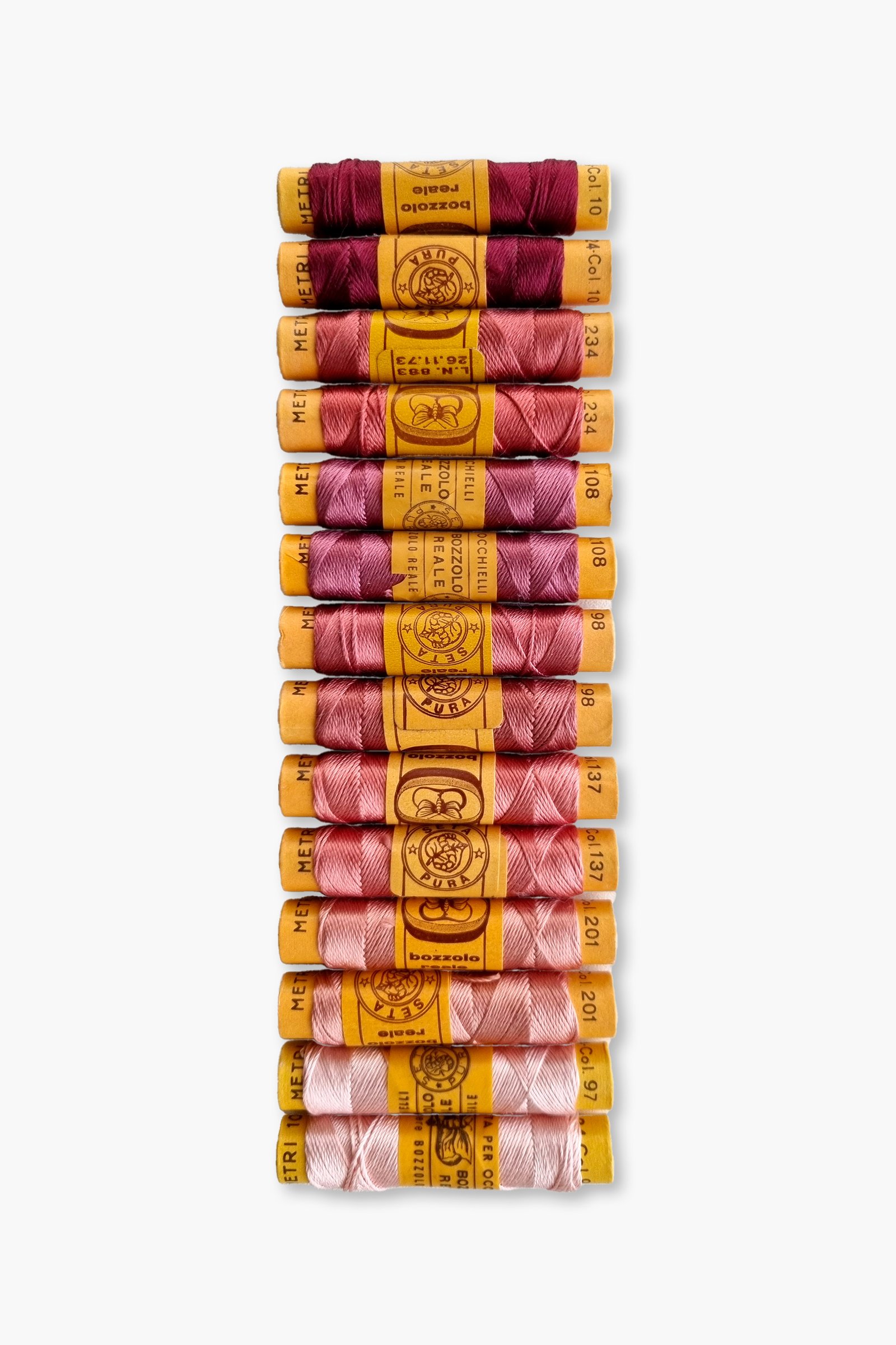 Bozzolo Reale & Tre Stelle – Vintage Silk Thread – Size 24 – 14 Antique Rose Spools