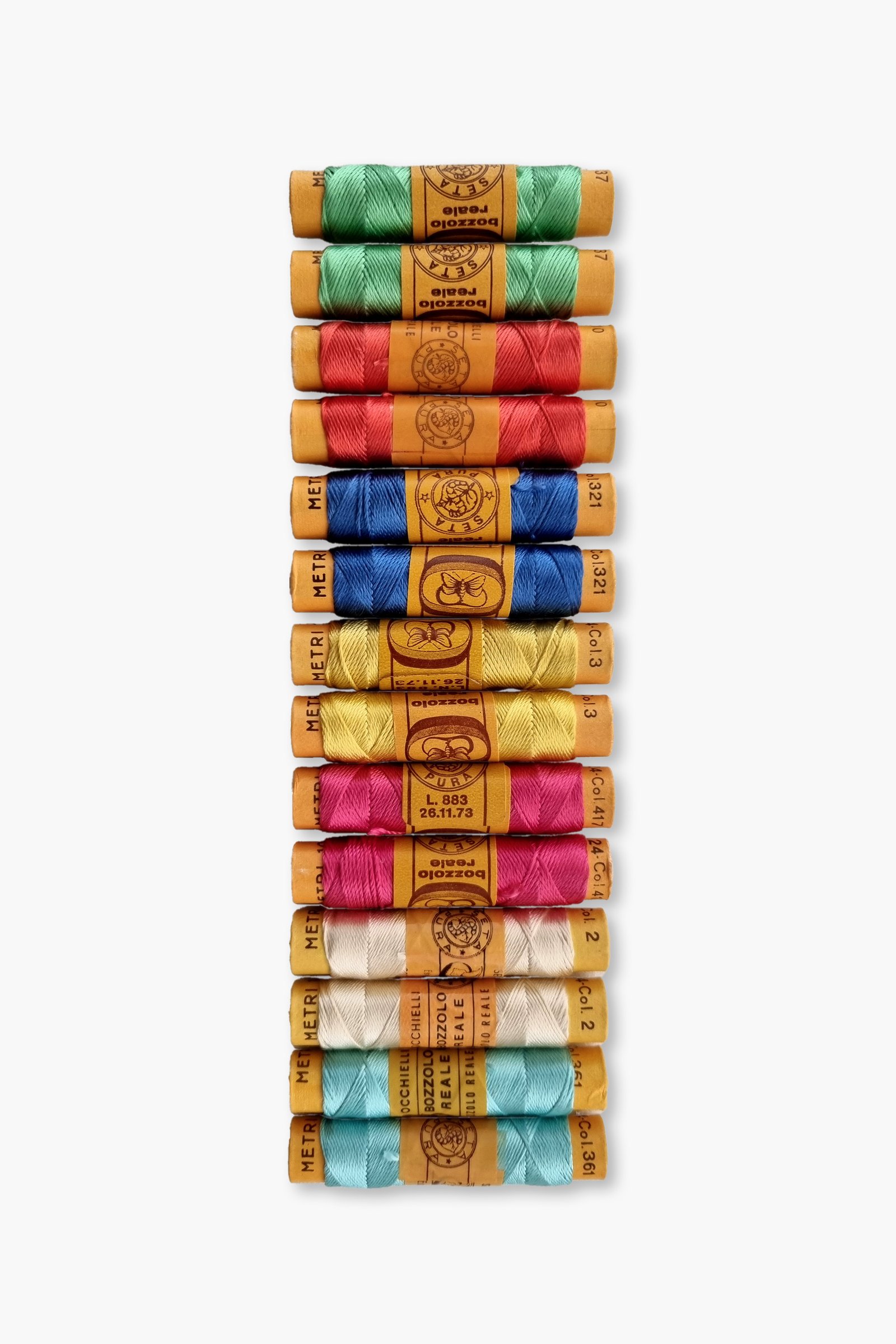 Bozzolo Reale & Tre Stelle – Vintage Silk Thread – Size 24 – 14 Summer Shades Spools