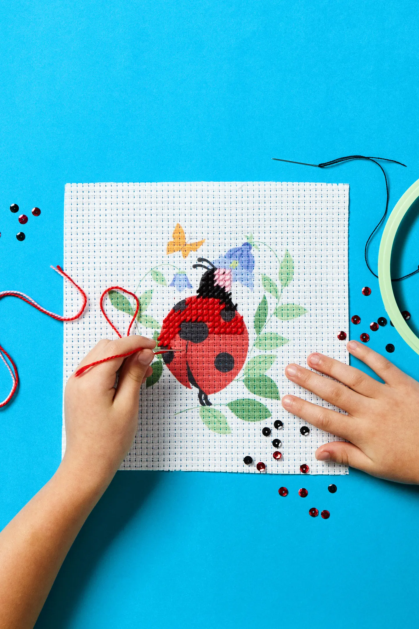 DMC – I Can Stitch Ladybird Half Cross Stitch Kit – Children Kit - Image 2